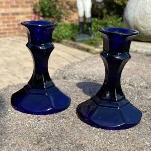 VINTAGE~COBALT BLUE~1950’S~GLASS TABLE TOP CANDLEHOLDERS~GREAT CONDITION~USA~G21